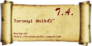 Toronyi Anikó névjegykártya